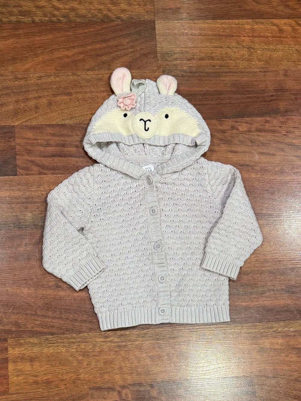 Baby Gap - Knit Hooded Cardigan with Sheep/Lamb Animal Ears in Light Gray